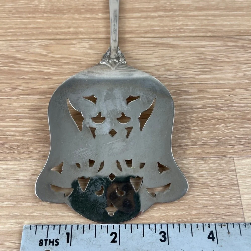 Vintage Silver Plated Ornate Floral Cake Server and Coaster Set Pierced Blade